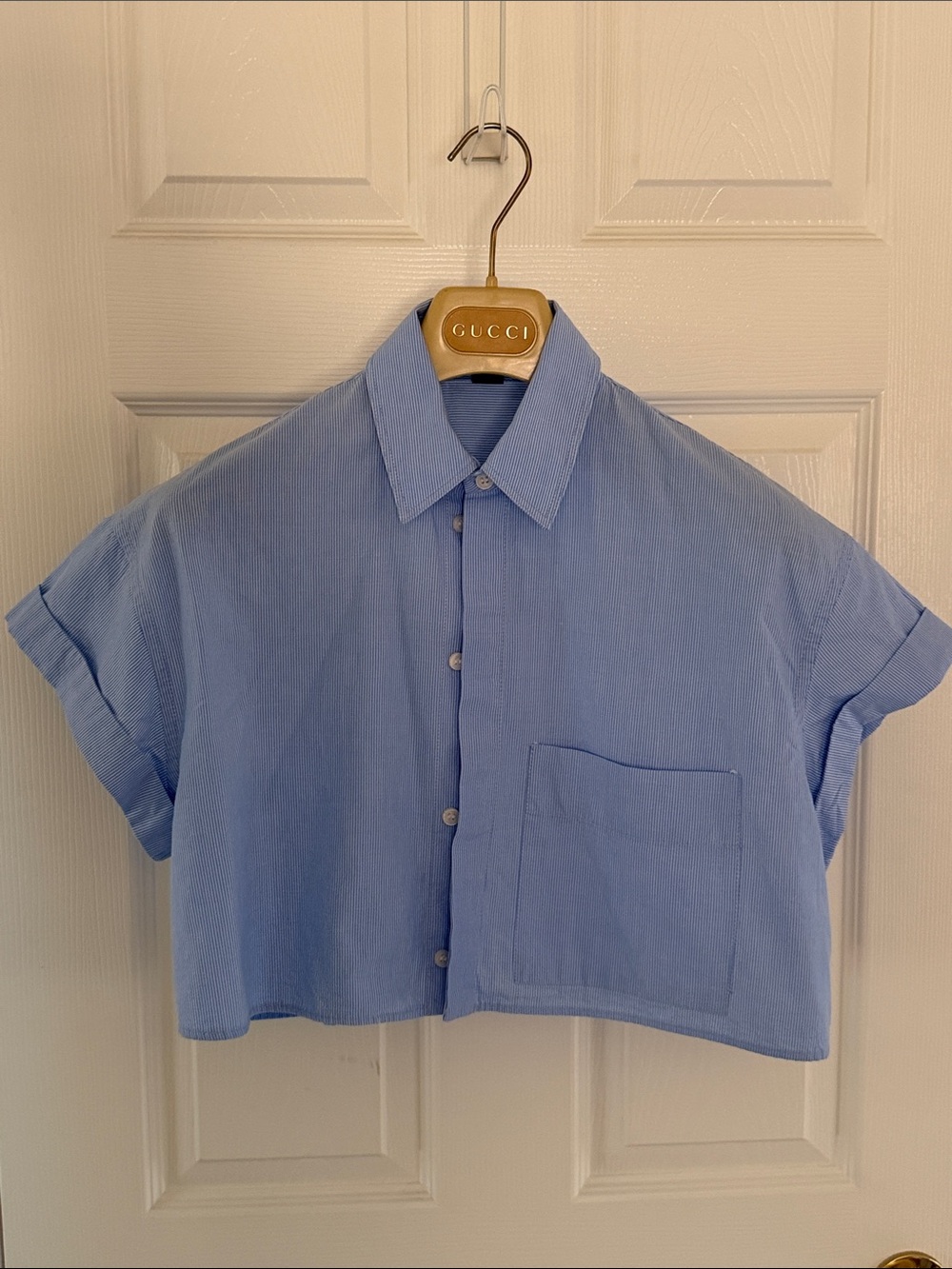 Zara Sky Blue Kids Cropped Button-Down Shirt